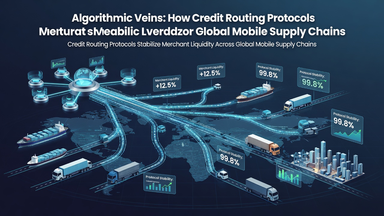 Diagram of algorithmic credit flows connecting mobile networks to merchant accounts