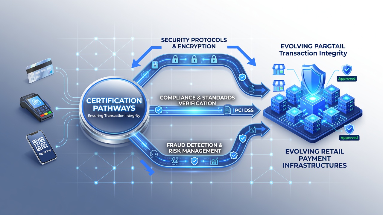 Retail payment infrastructure certification process flowchart with mobile integration checkpoints