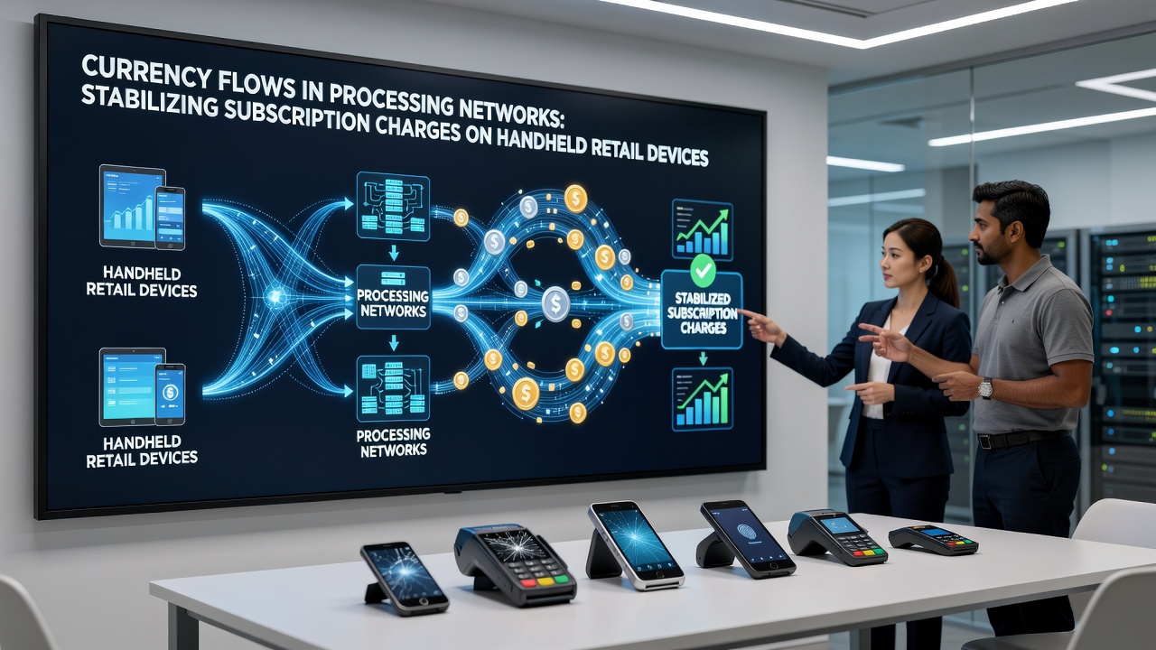 Illustration of authorization pathways connecting handheld devices to cloud systems for continuous subscription management