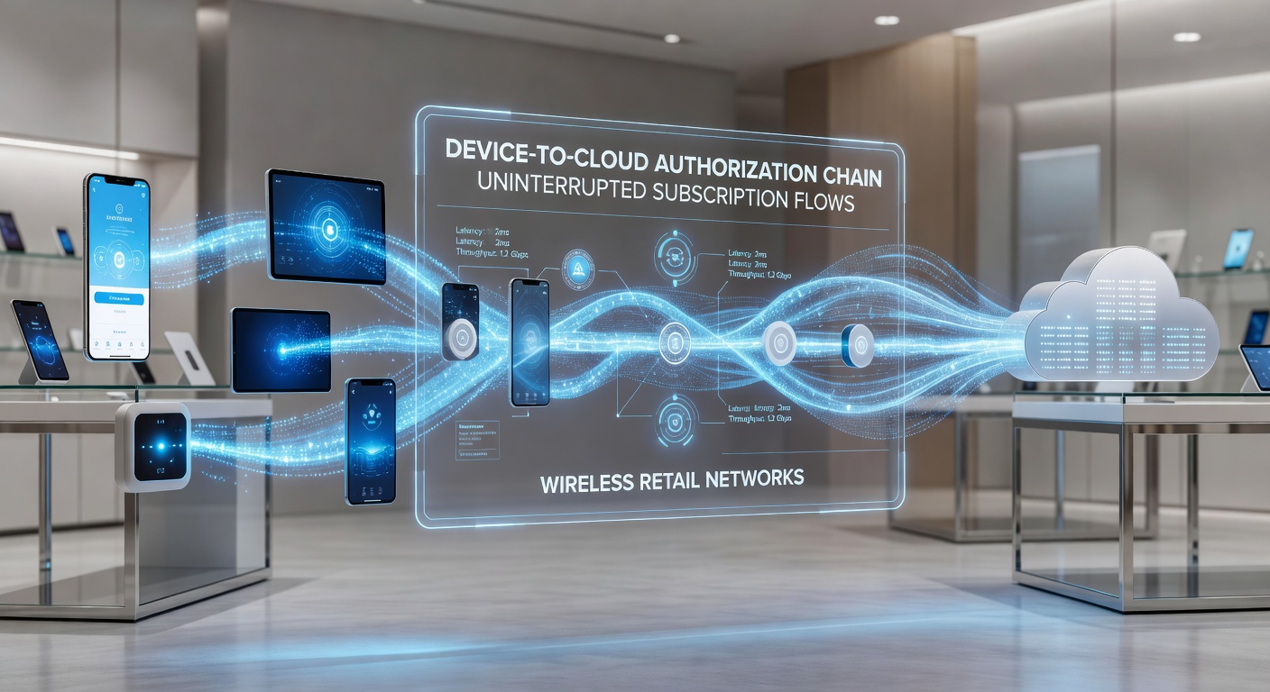 Diagram showing device-to-cloud authorization flow in wireless retail networks