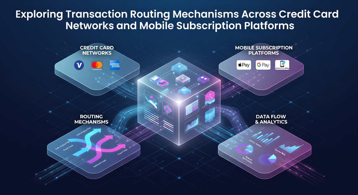 Diagram illustrating transaction routing flows between credit card networks and mobile billing platforms