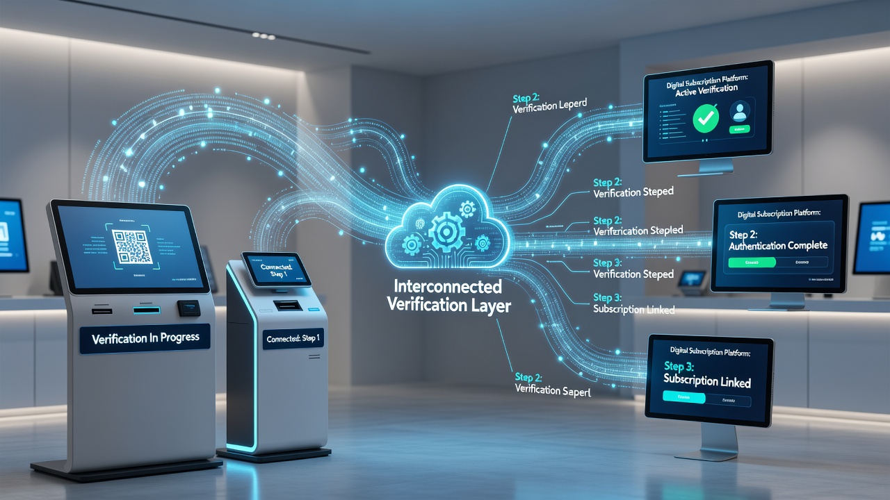 Flowchart of verification stages from terminal capture to platform confirmation and renewal flag update