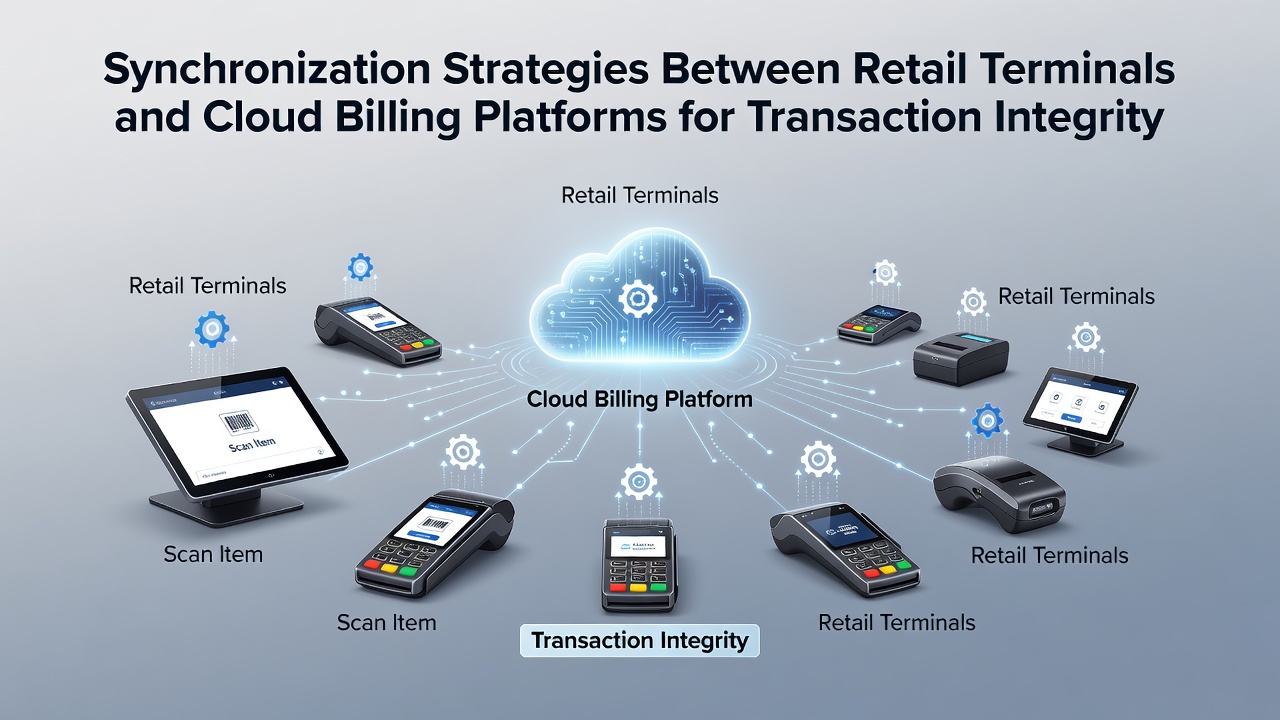 Cloud billing dashboard displaying synchronized transaction logs from multiple retail locations