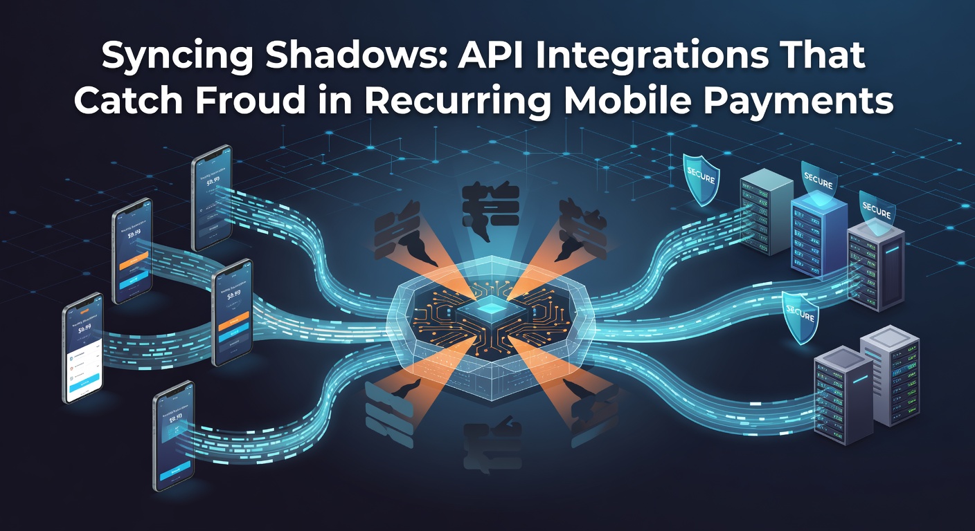 Diagram showing API data flows between mobile apps, fraud detection services, and payment processors intercepting suspicious recurring transactions