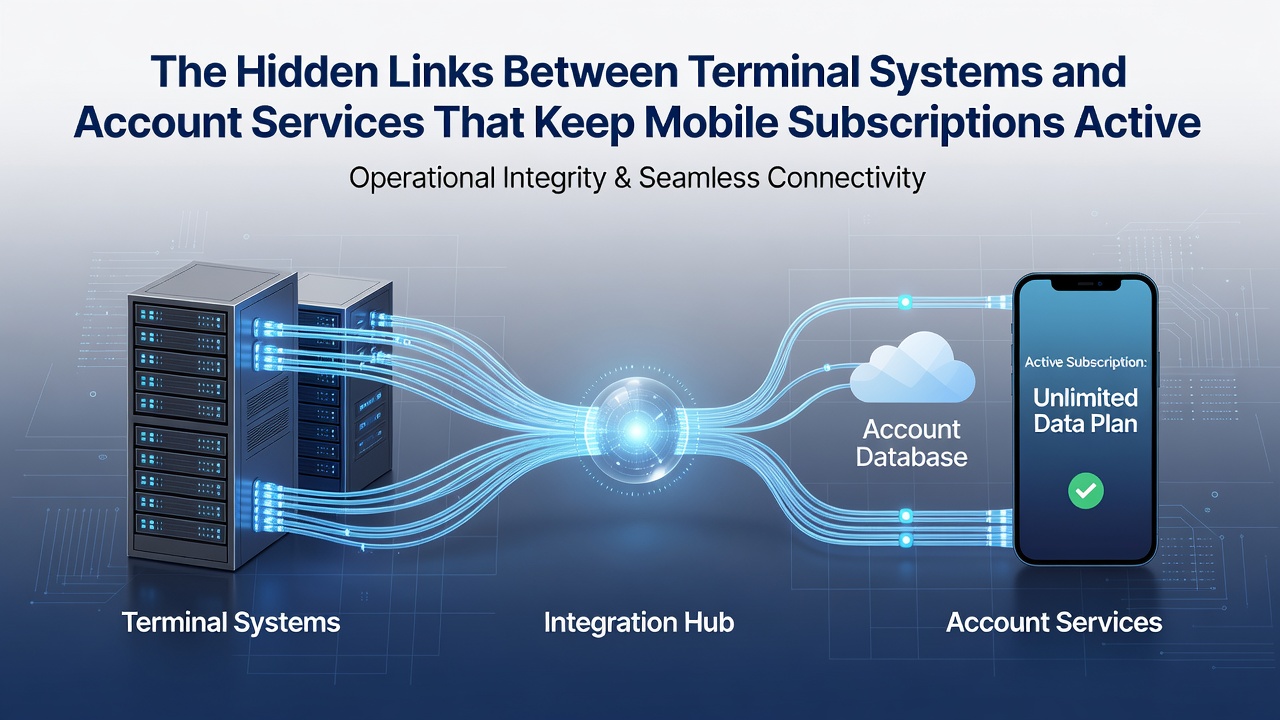 Illustration of data flow between account services and terminal hardware during subscription renewals