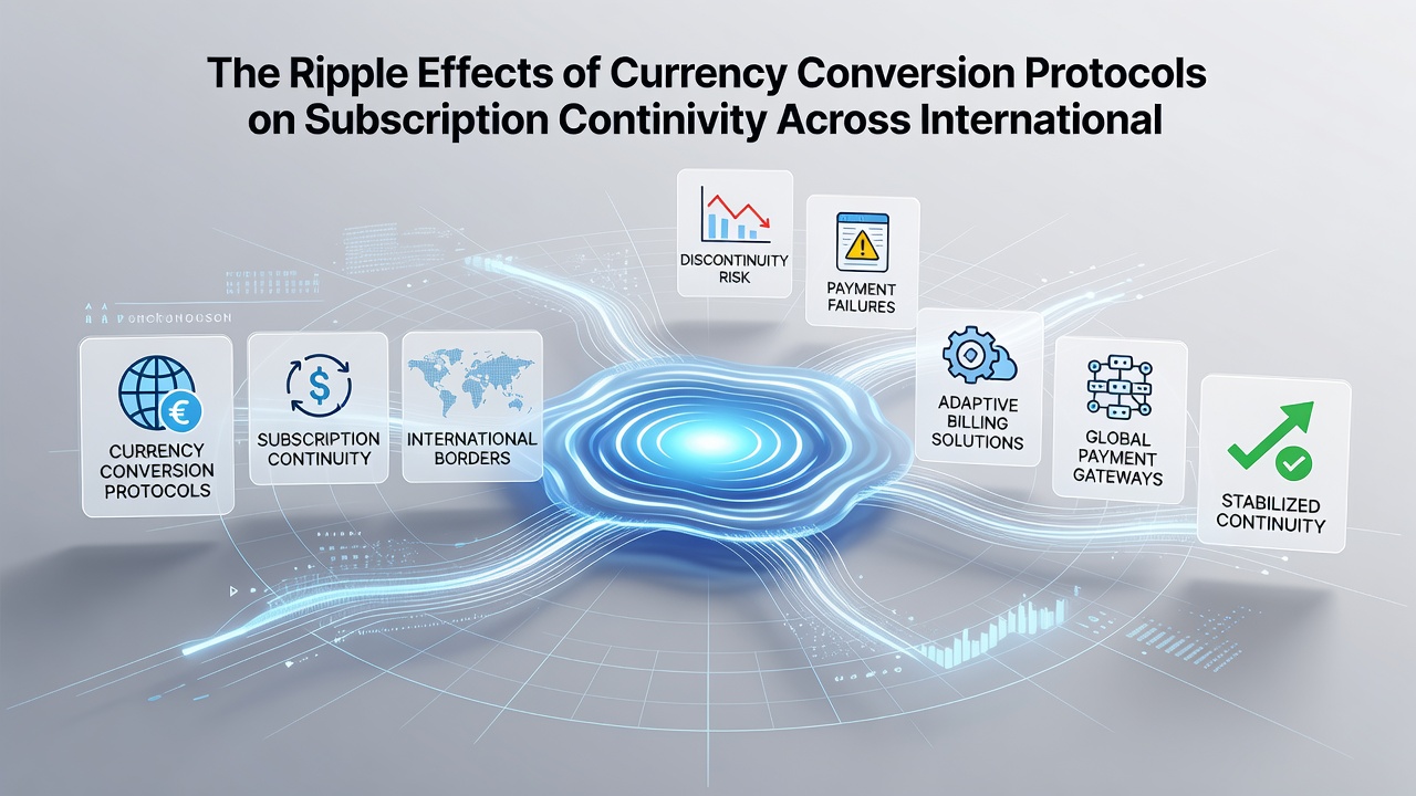Detailed view of currency conversion flow between in-store POS devices and recurring billing platforms across multiple countries